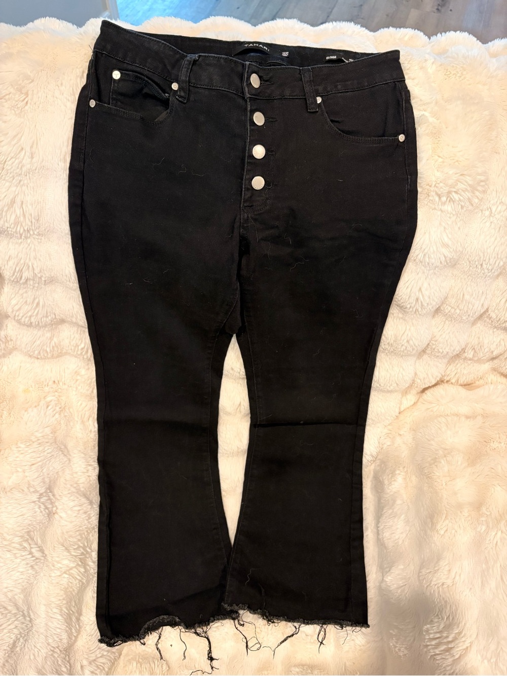 Tahari Black High-Rise Button-Fly Flare Jeans